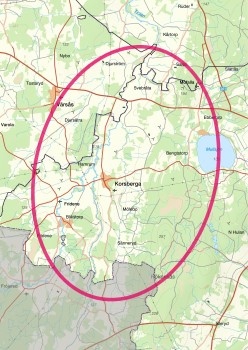 Bilden visar kartbild över området Svebråta och Korsberga